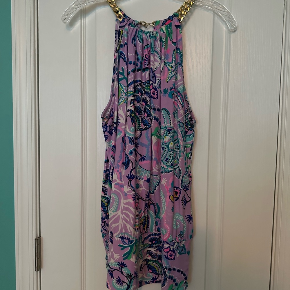 Floral Print Halter Top with Gold Chain